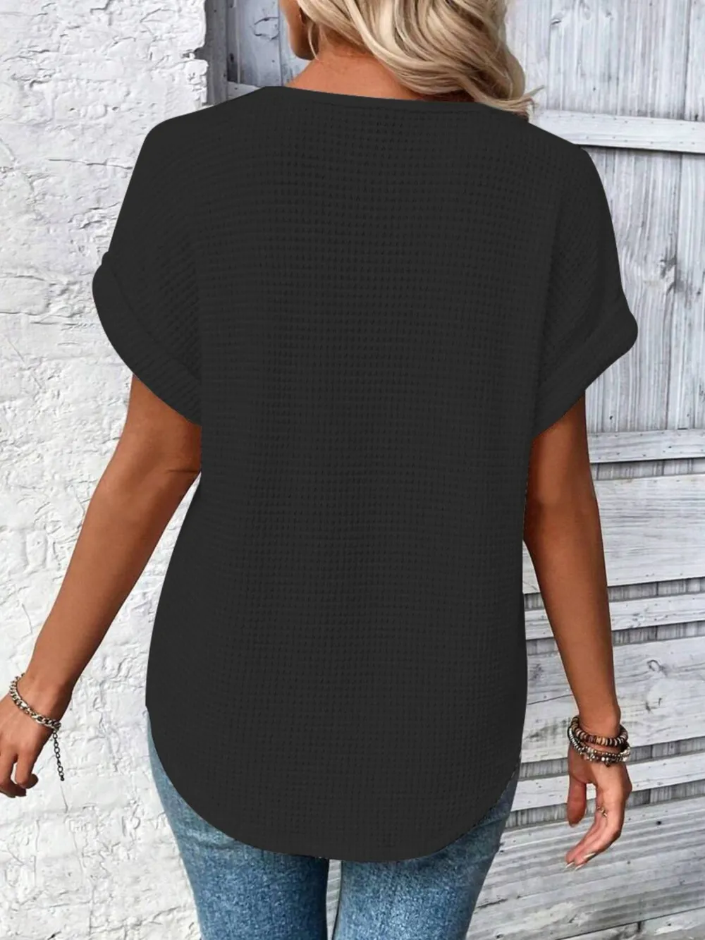 Crochet Lace Short Sleeve Casual T-Shirt, image 5