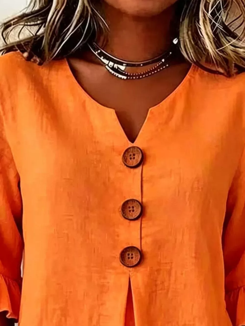 Full Size Casual Ruffle‑Sleeve Decor‑Button Top Plus Size, image 12