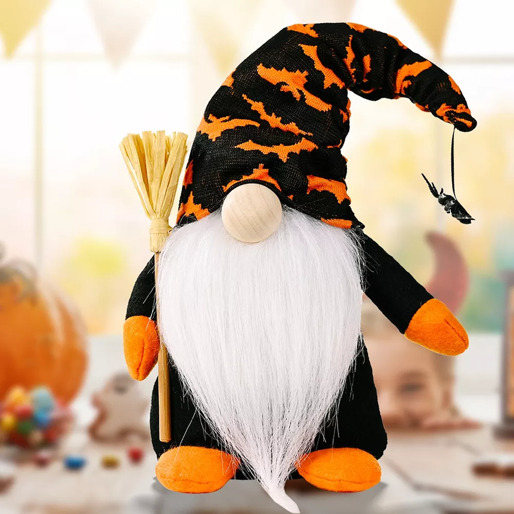 Halloween Decorative Gnomes with Witch Hats and Broomsticks