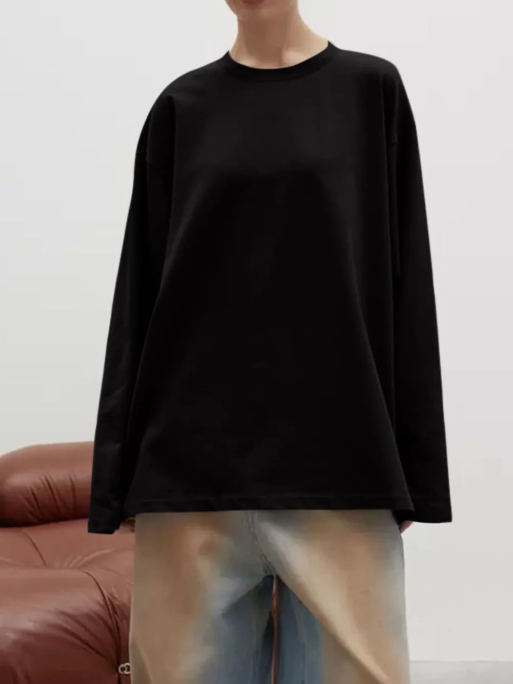 Round Neck Dropped Shoulder Long Sleeve T-Shirt, image 10
