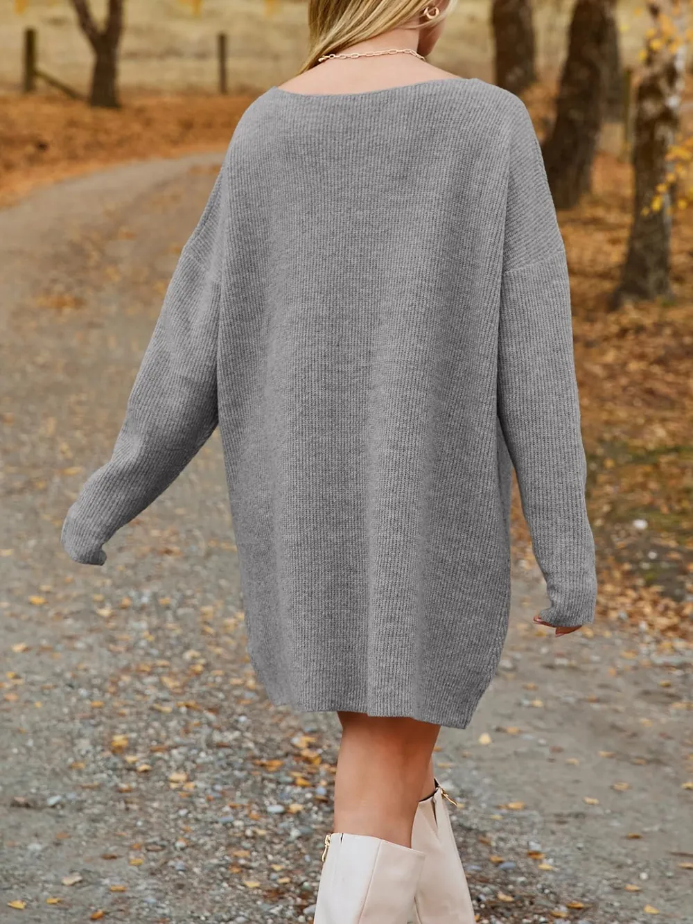 V-Neck Dropped Shoulder Sweater Dress, image 20
