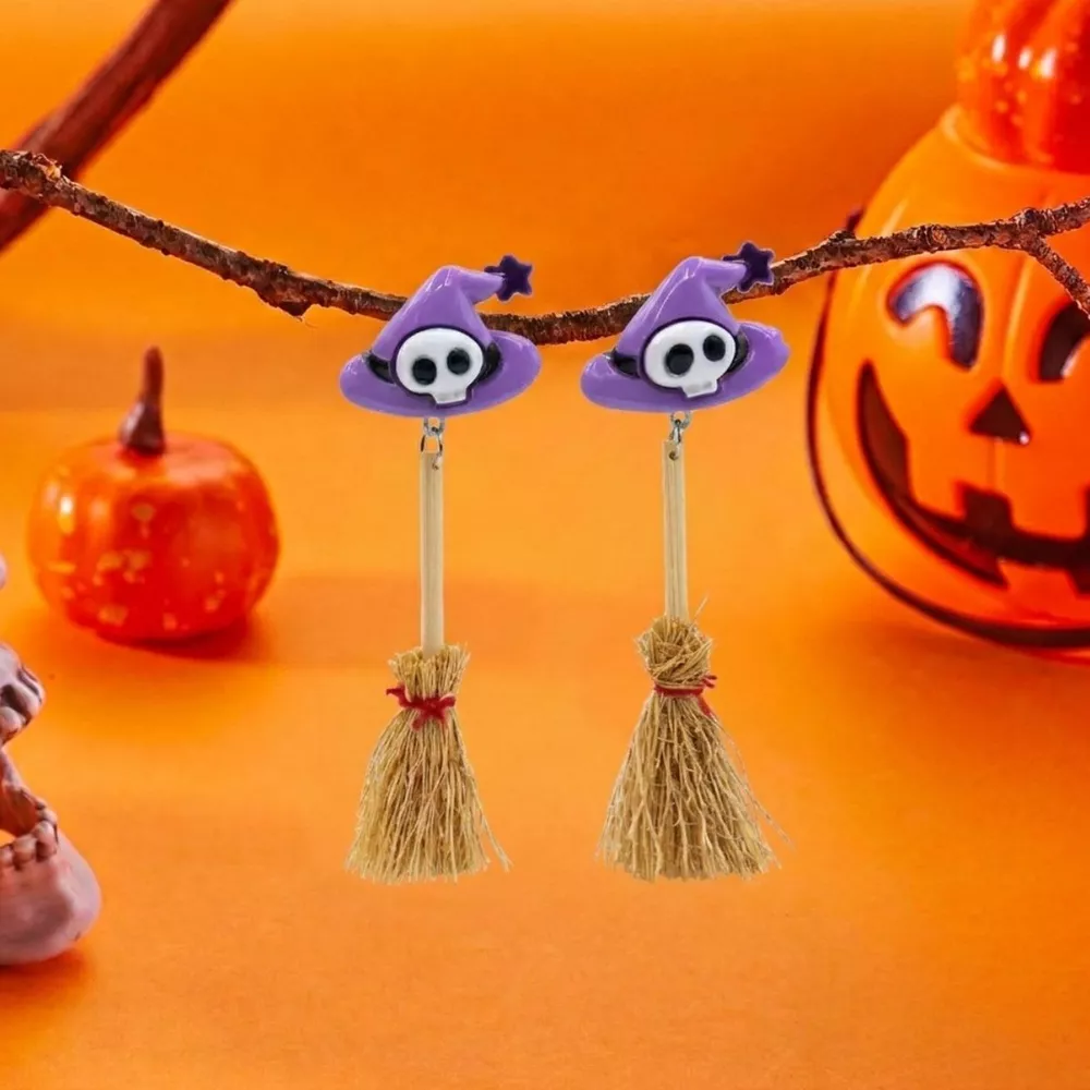Halloween Witch Hat and Broomstick Dangle Earrings, image 3