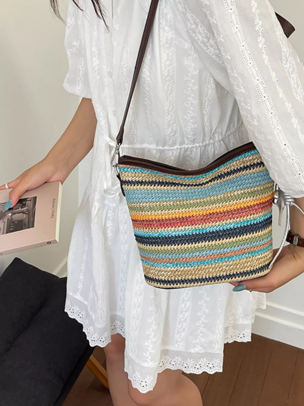 Striped Woven Crossbody Bag, image 5