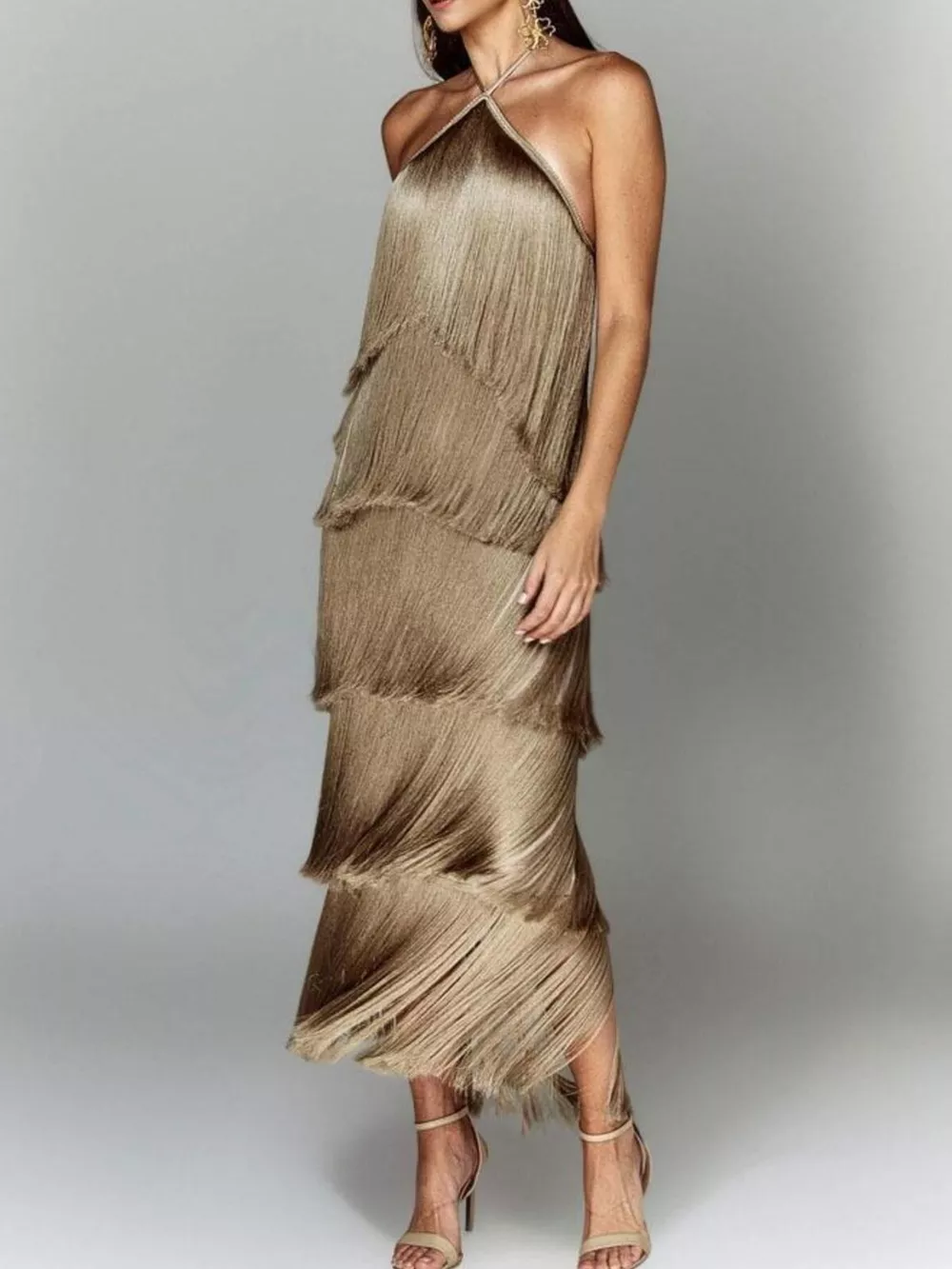 Fringe Halter Neck Maxi Dress, image 11