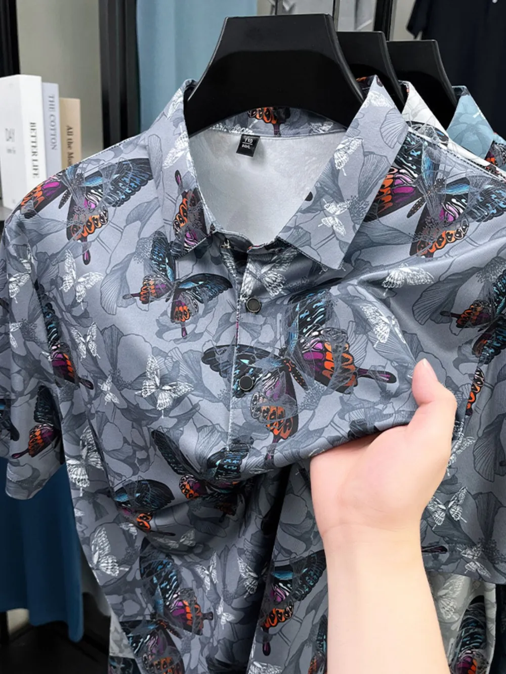 Men's Plus Size Butterfly Print Short Sleeve Polo, image 3