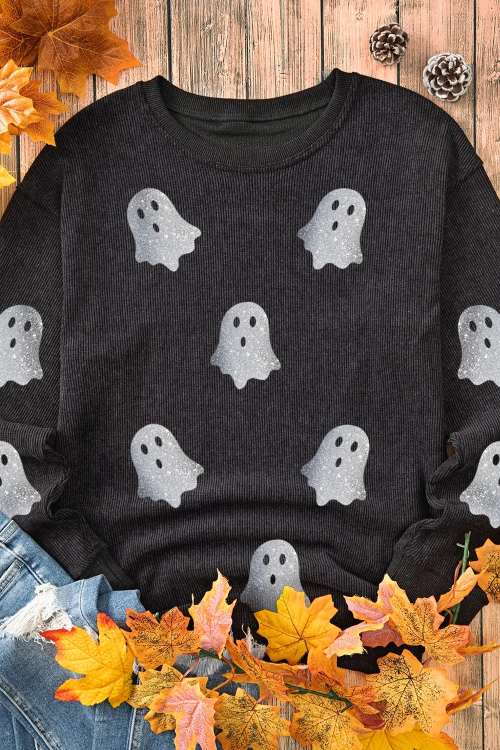Glitter Ghost Round Neck Long Sleeve Sweatshirt, image 4