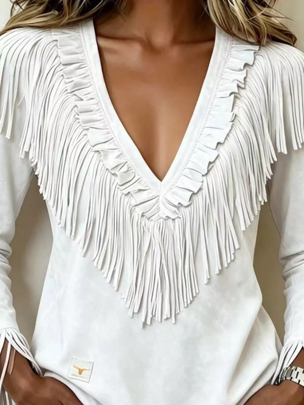 Fringed V-Neck Blouse, image 23