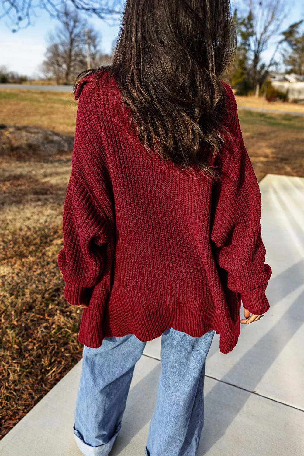 Solid Color Knit Oversized Button Front Sweater Cardigan, image 2