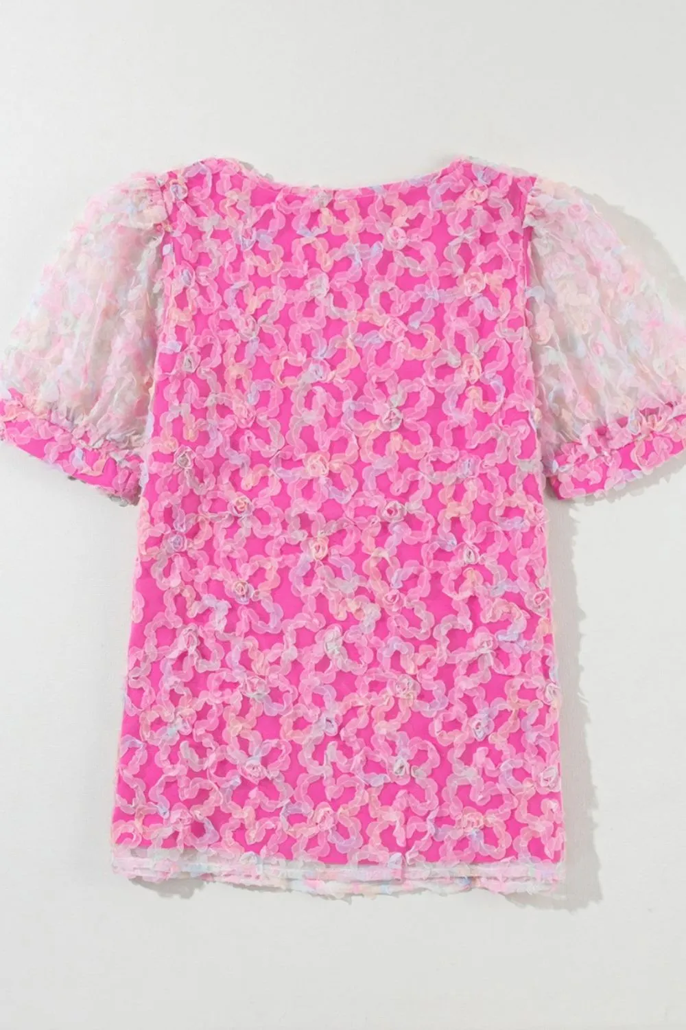 Bonbon Flowery Mesh Short Puff Sleeve Blouse, image 4