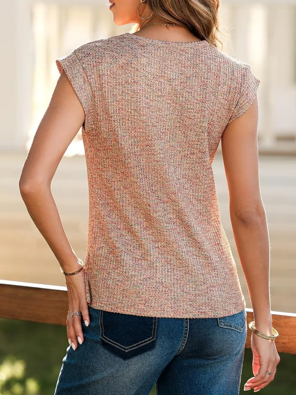 Heathered Round Neck Cap Sleeve T-Shirt, image 11