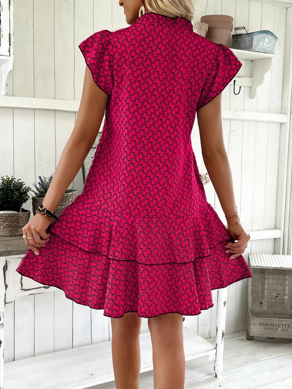Full Size Ruffled Layered Printed Mini Dress Plus Size, image 7