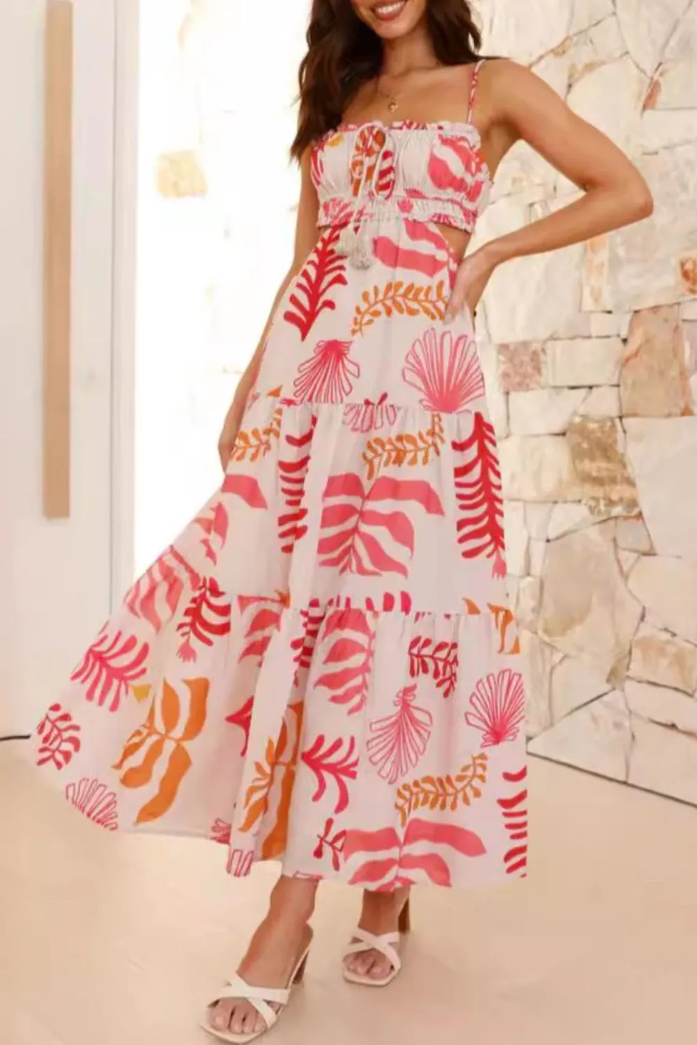 Cutout Printed Sleeveless Midi Cami Dress, image 8