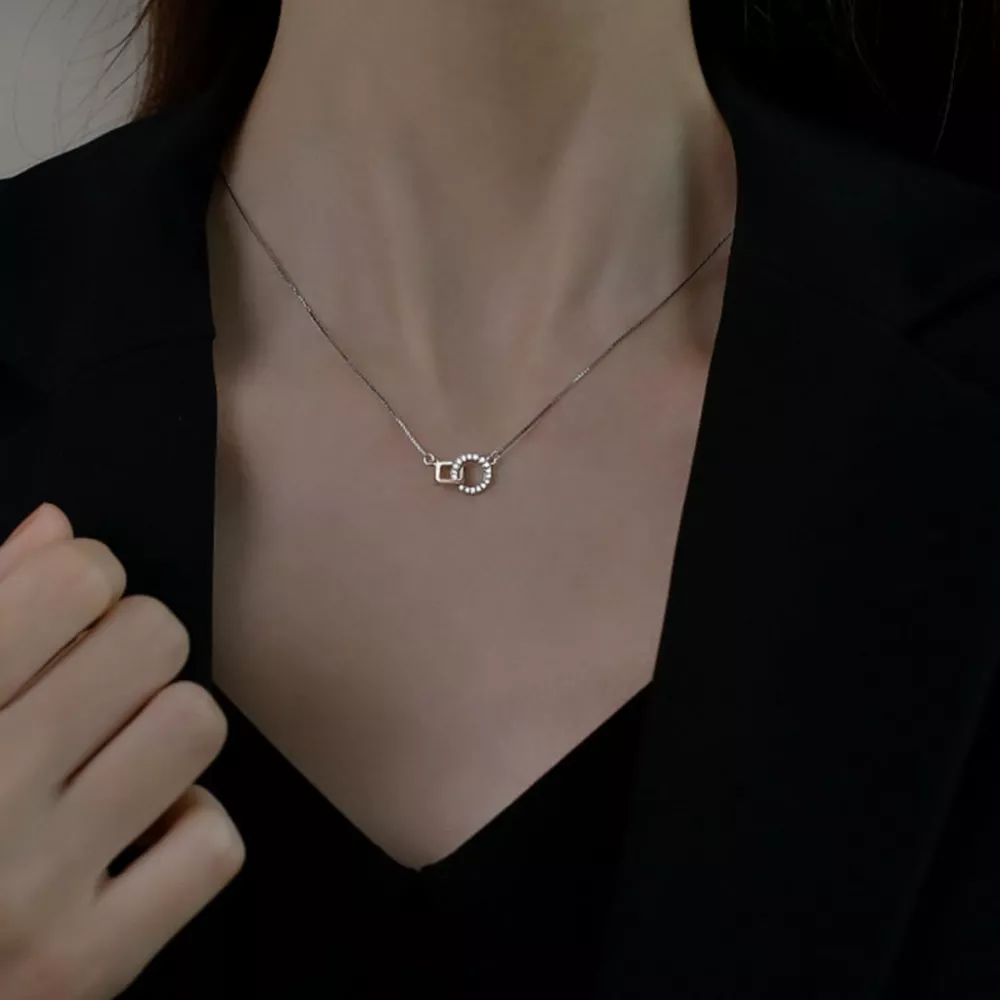 925 Sterling Silver Zircon Geometric Necklace, image 2