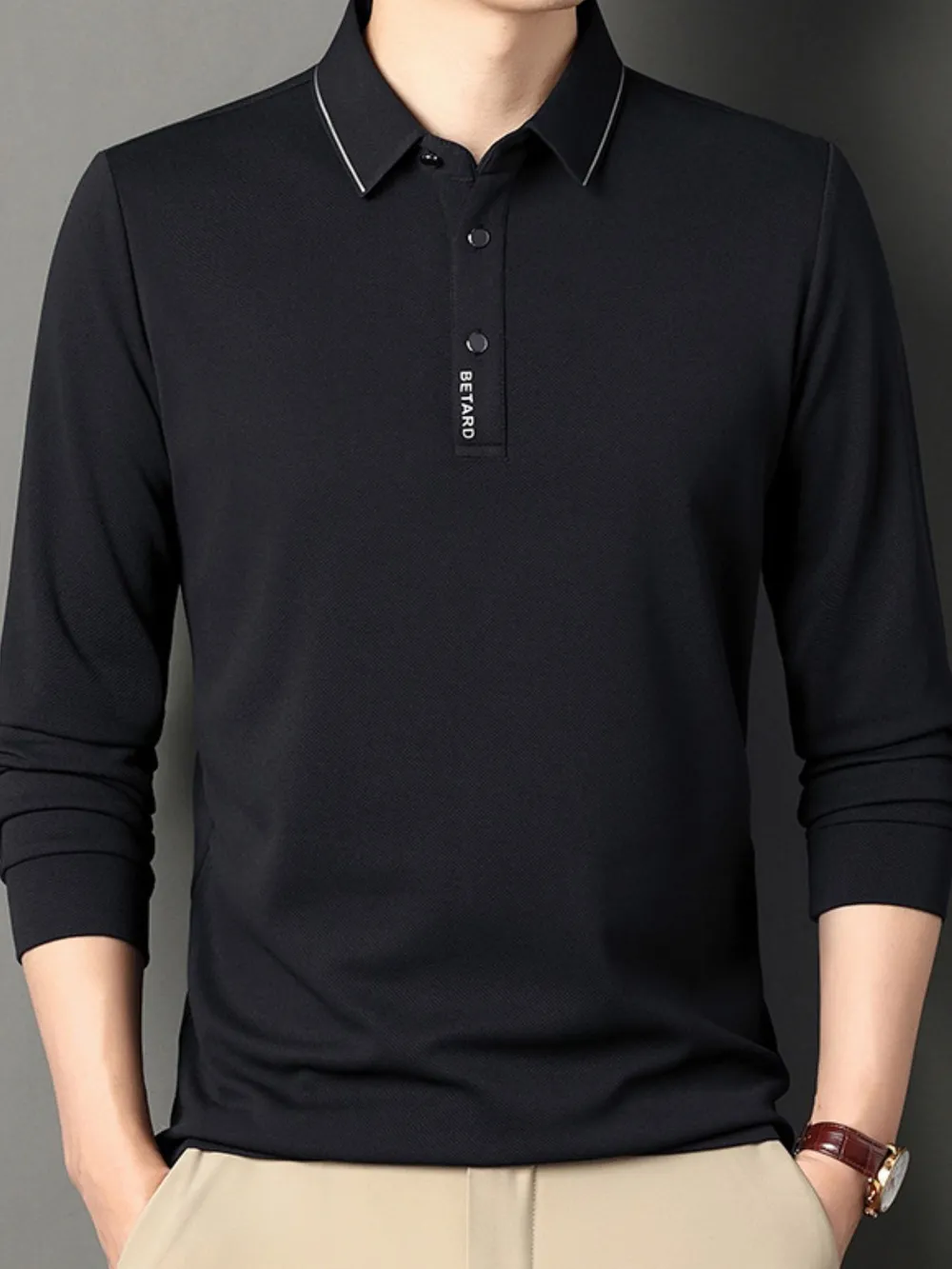 Men's Plus Size Collared Neck Long Sleeve Polo, image 6
