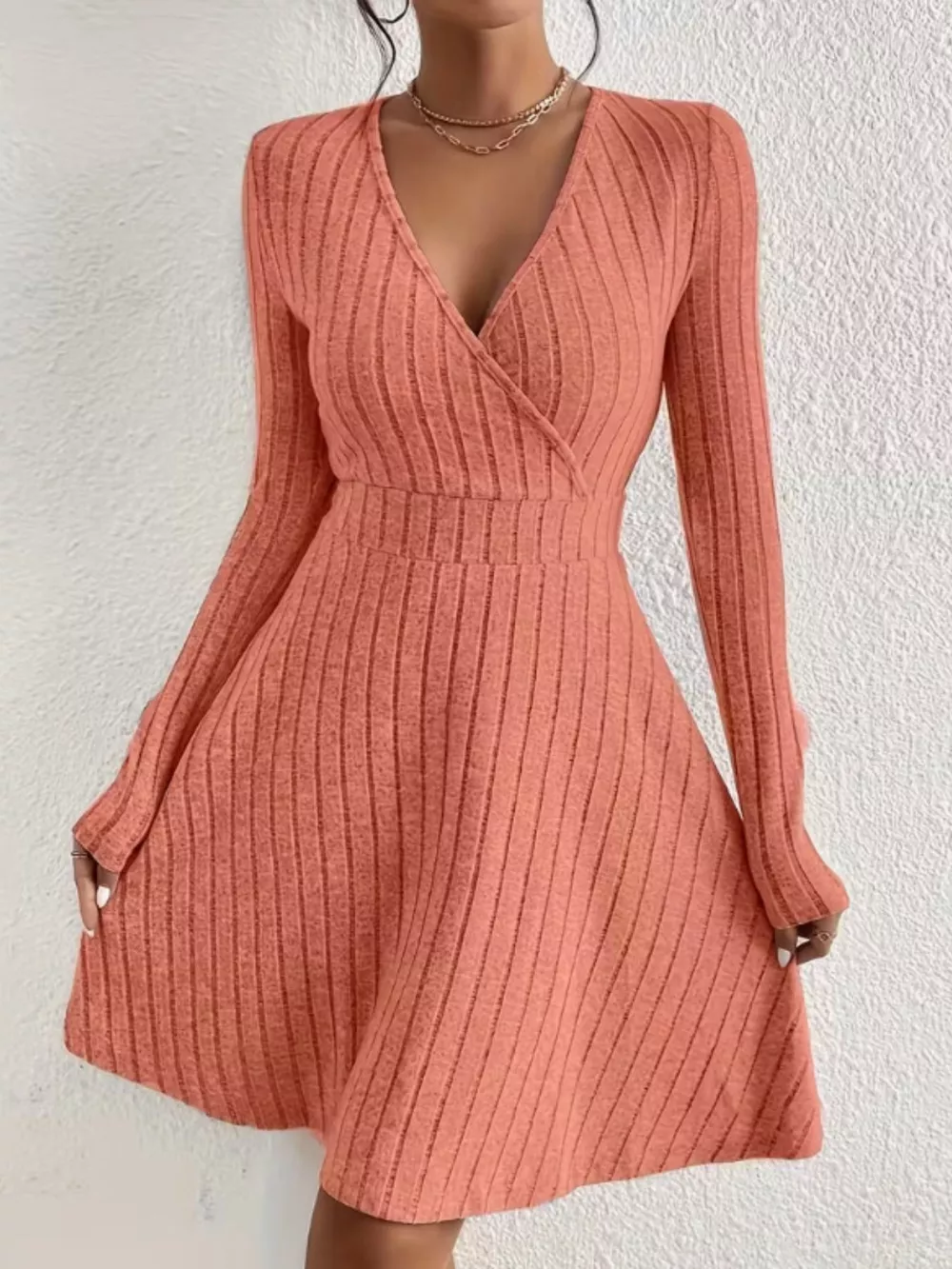 Ribbed Knit Wrap Mini Dress, image 9