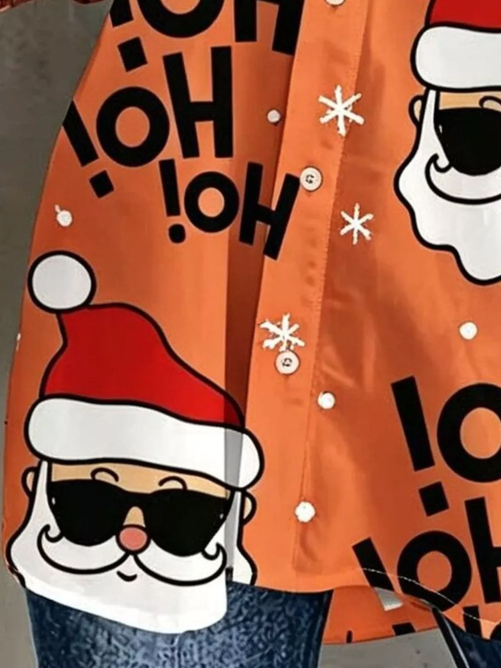 Full Size Christmas Santa Claus Print Button-Down Shirt Plus Size, image 10