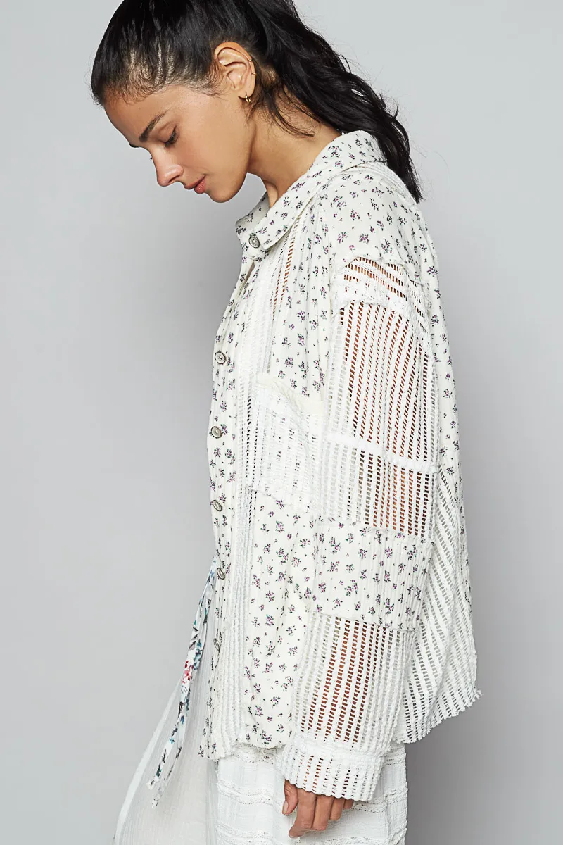 Floral Crochet Patchwork Long Sleeve Shirt, image 3
