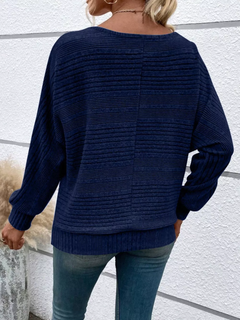Ribbed Round Neck Long Sleeve Top, image 3