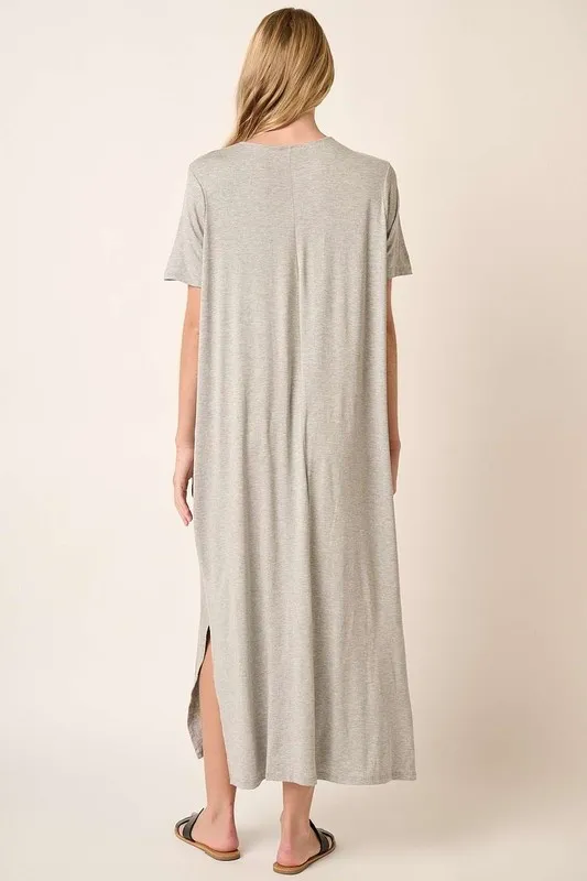 Side Slit Round Neck Short Sleeve Dress, image 2
