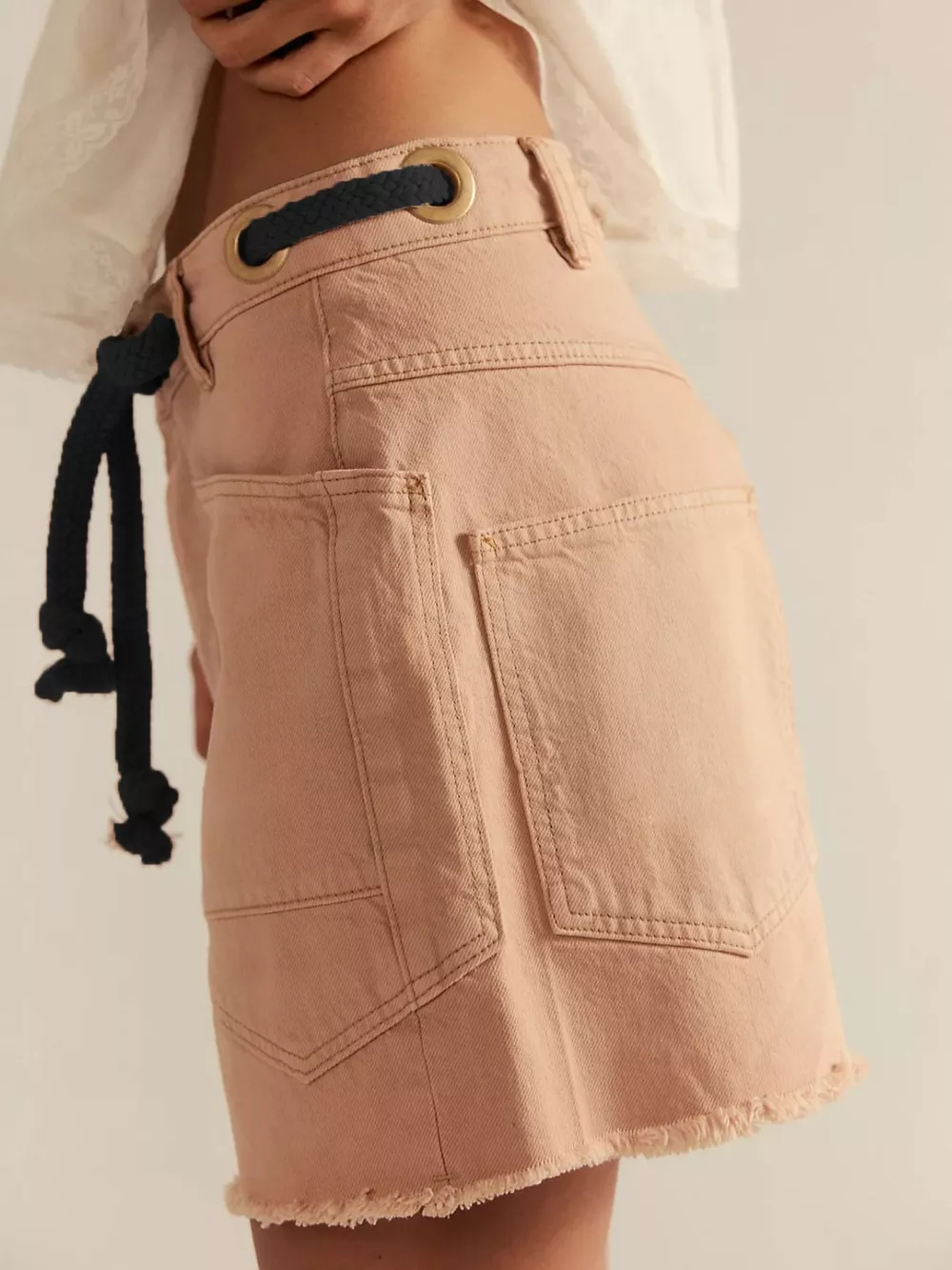 Drawstring Raw Hem Denim Shorts, image 22