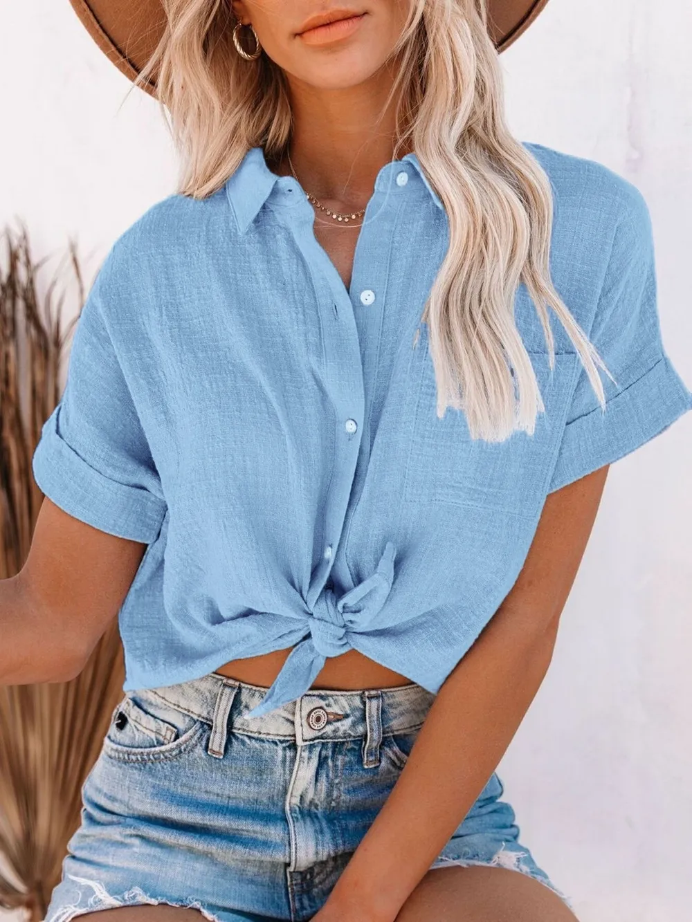 Full Size Button Up Short Sleeve Shirt Plus Size