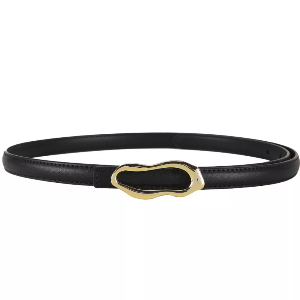 Cowhide Leather Belt with Abstract Gold Buckle, image 2