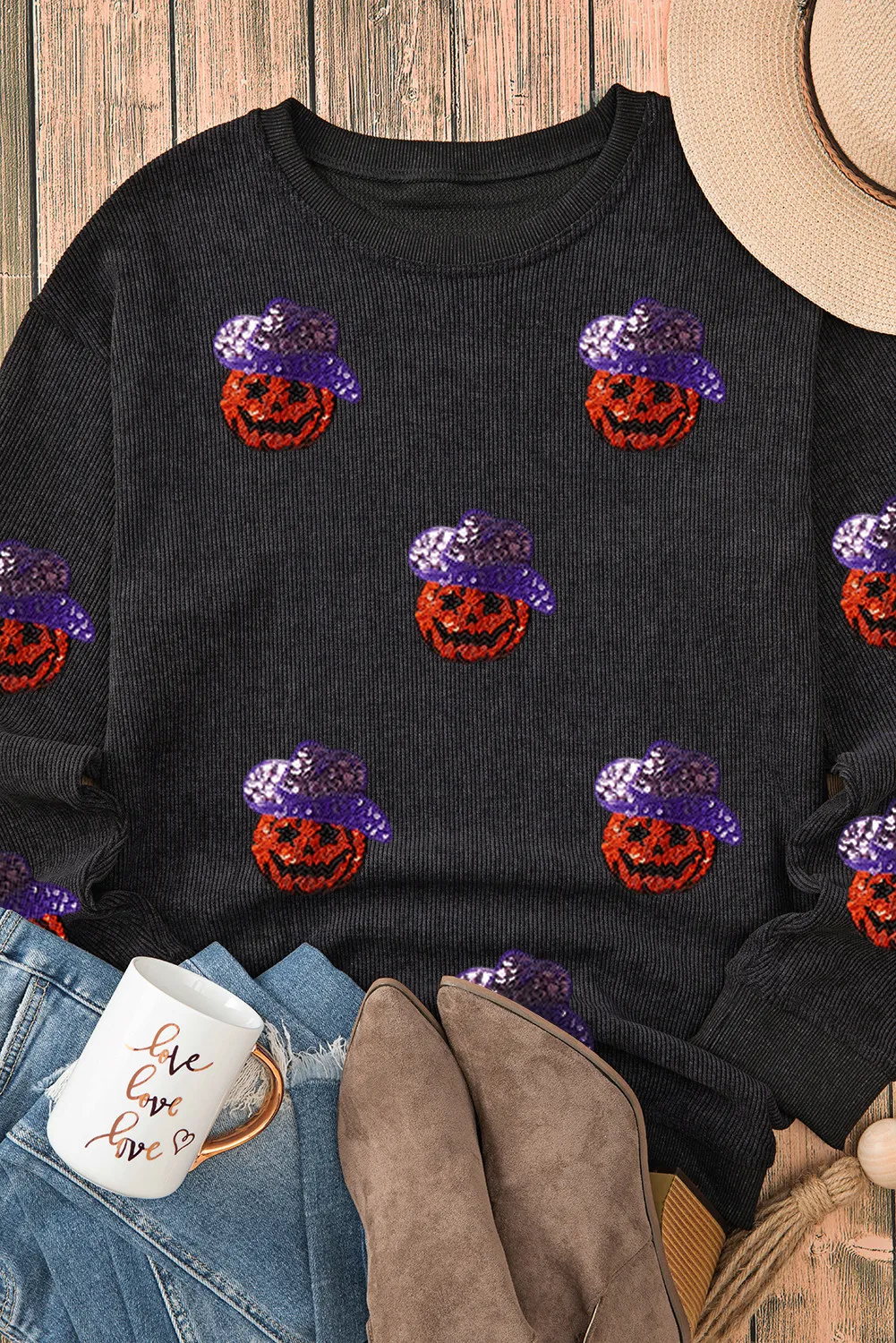 Sequin Pumpkin Long Sleeve Sweatshirt, image 3