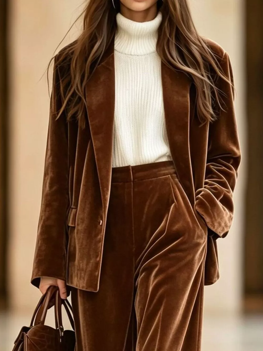 Velvet Blazer and Wide-Leg Pants Two-Piece Set, image 3