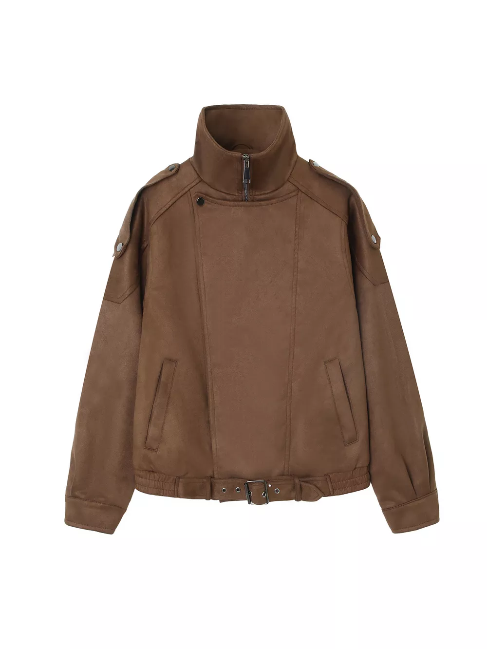 Asymmetrical Zipper Moto Jacket with Belt Detail, image 2