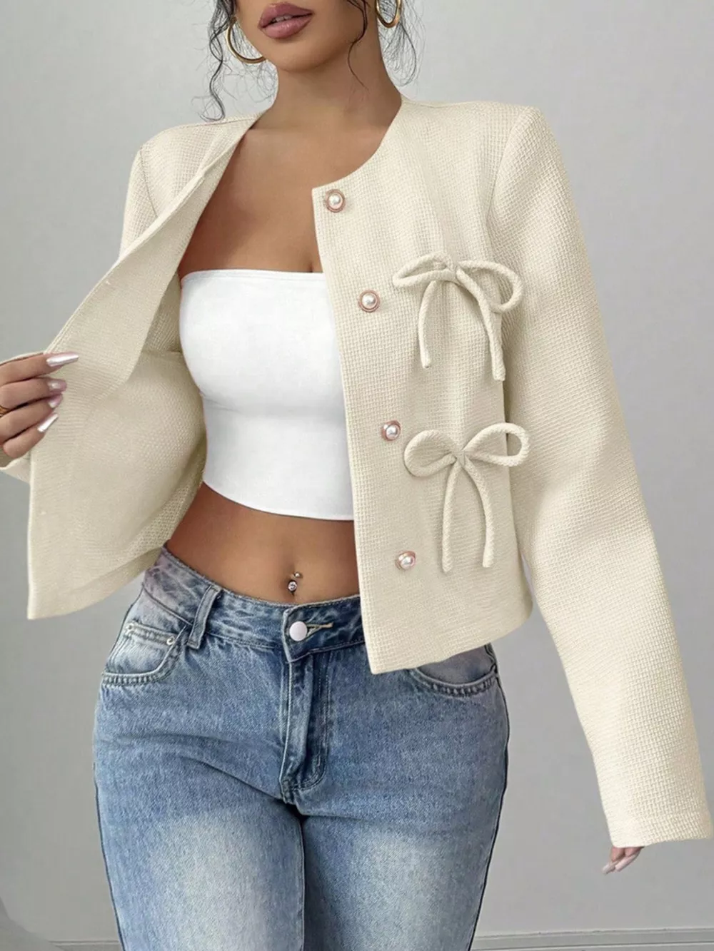 Bow Detail Cropped Outerwear, image 5