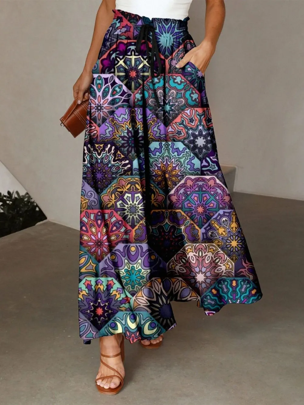 Printed Maxi Skirt with Pockets