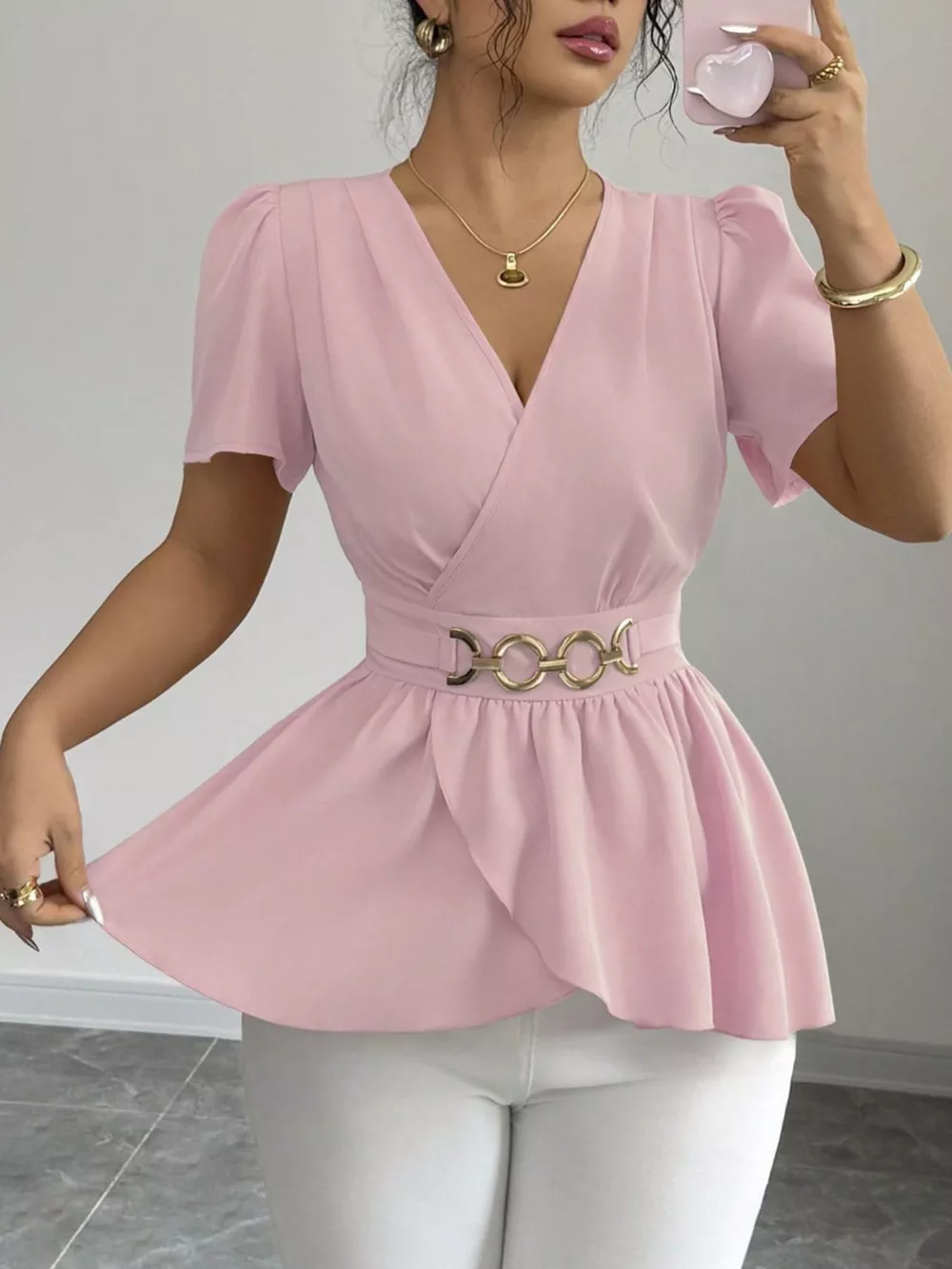 Surplice Short Sleeve Blouse, image 7