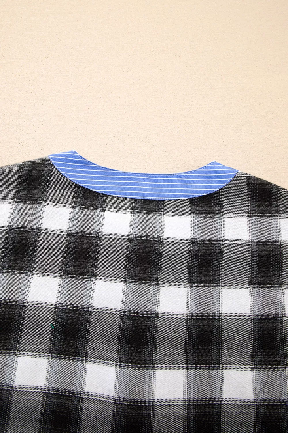 Contrast Striped Edge Half Placket Plaid Blouse, image 2
