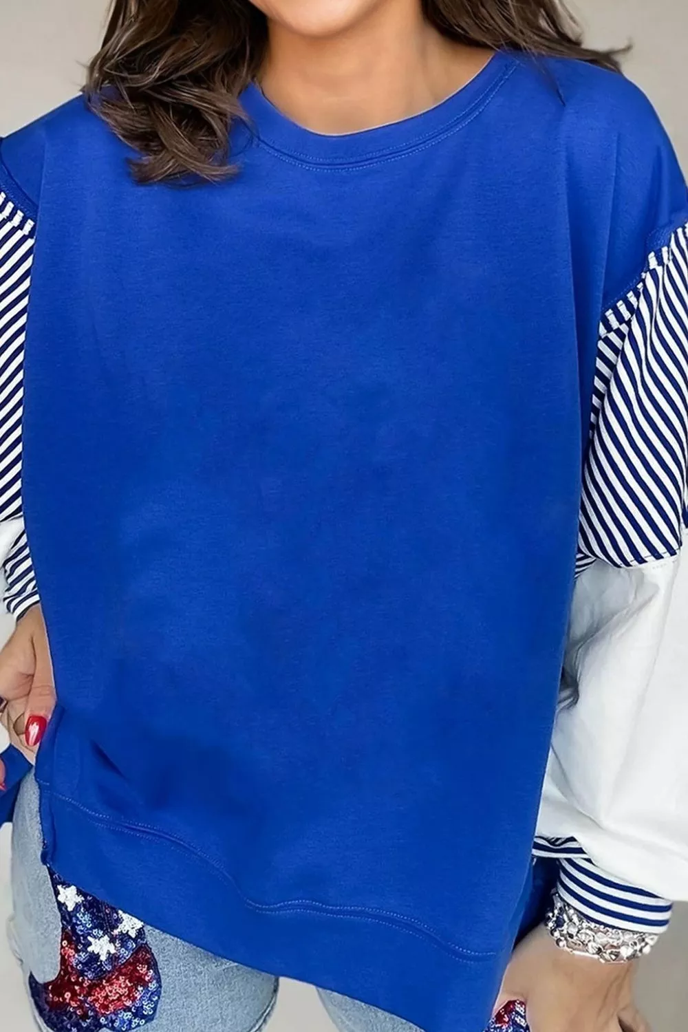 Leopard and Striped Patchwork Sleeves Sweatshirt, image 13