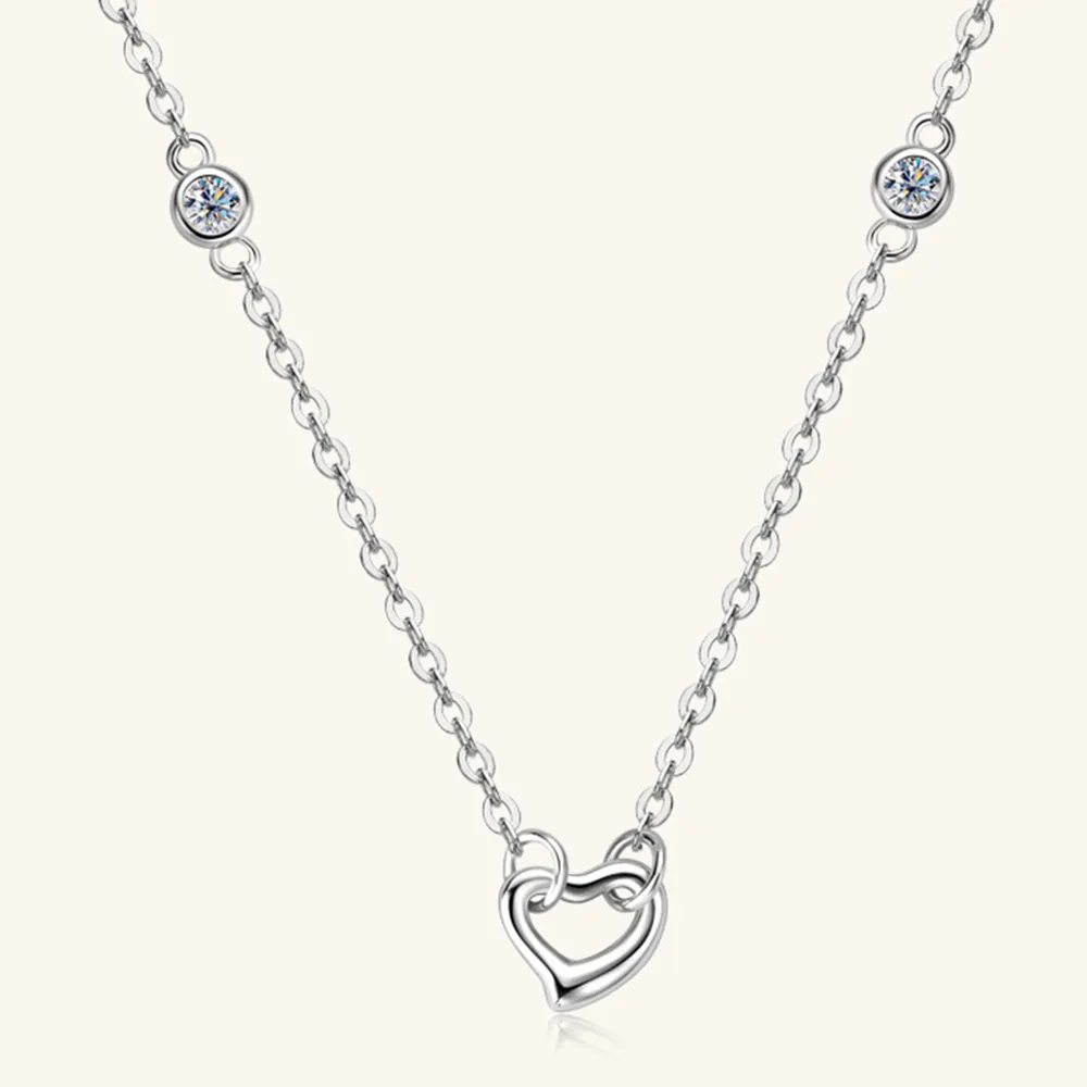 Moissanite 925 Sterling Silver Heart Necklace, image 3