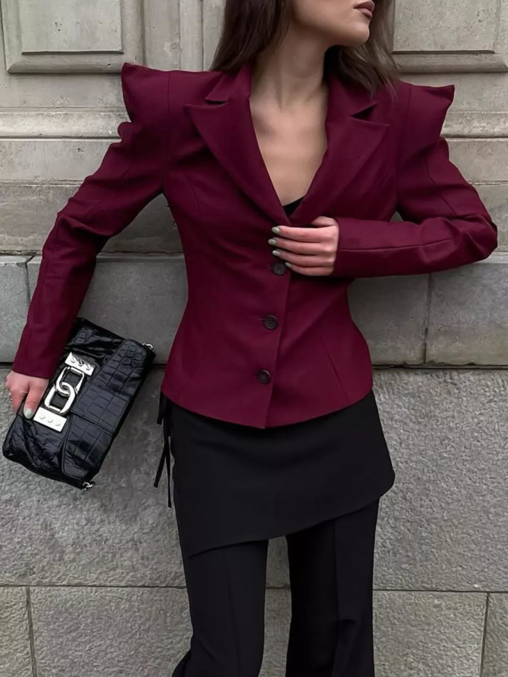Sharp-Shouldered Tailored Long Sleeve Blazer, image 10