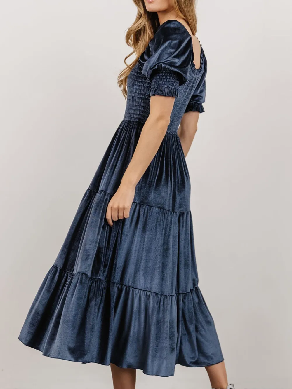 Smocked Half Sleeve Tiered Midi Dress, image 5