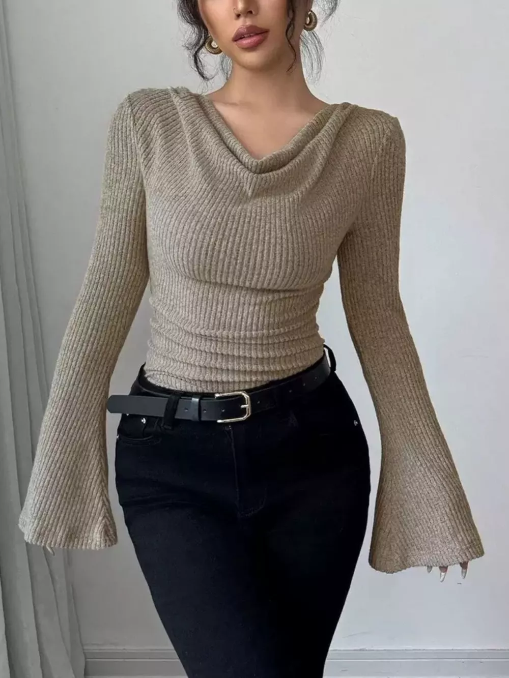 Cowl Neck Flare Sleeve Top, image 7