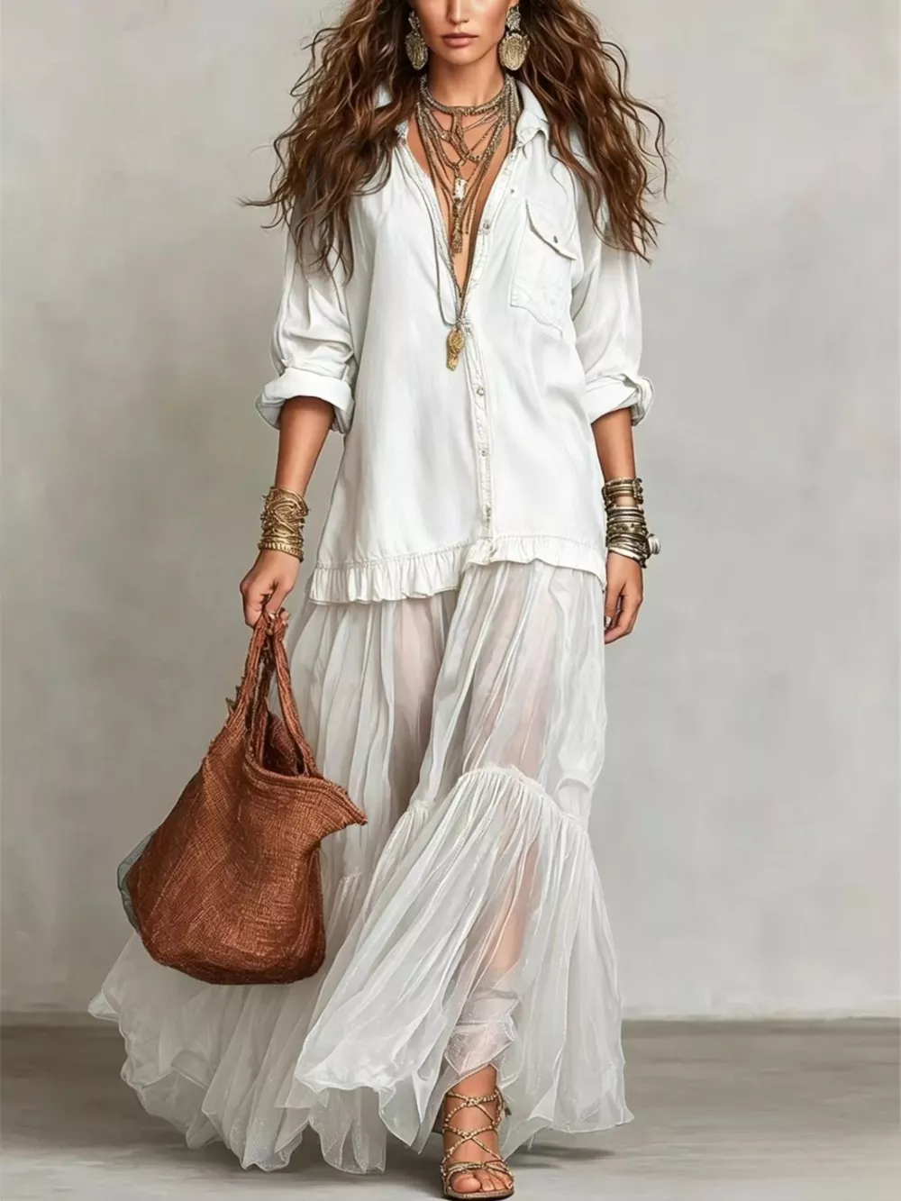Long Sleeve Sheer Ruffle Maxi Dress, image 8