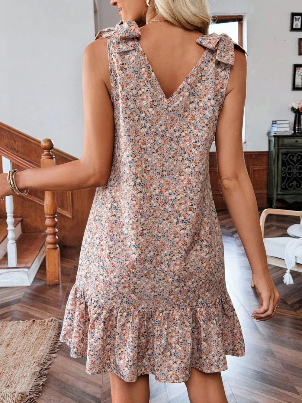Floral Print Tie Strap Ruffle Hem Mini Dress, image 6