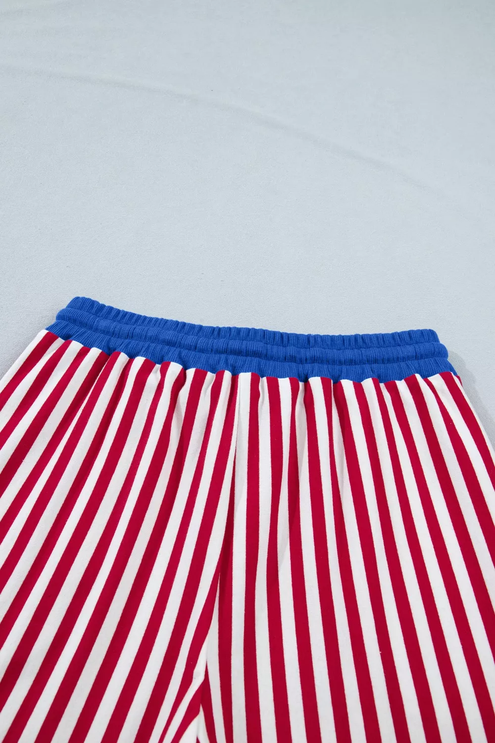 Stripe Colorblock Trim V Neck Tee Drawstring Elastic Waist Shorts Set, image 5