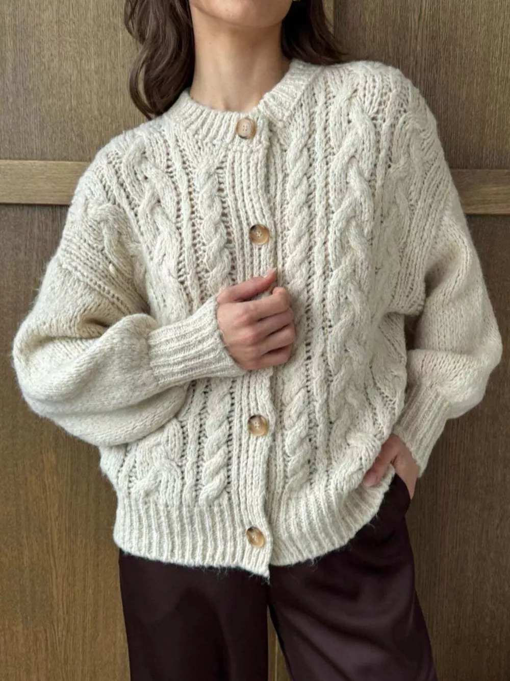 Cable Knit Button-Down Cardigan, image 5