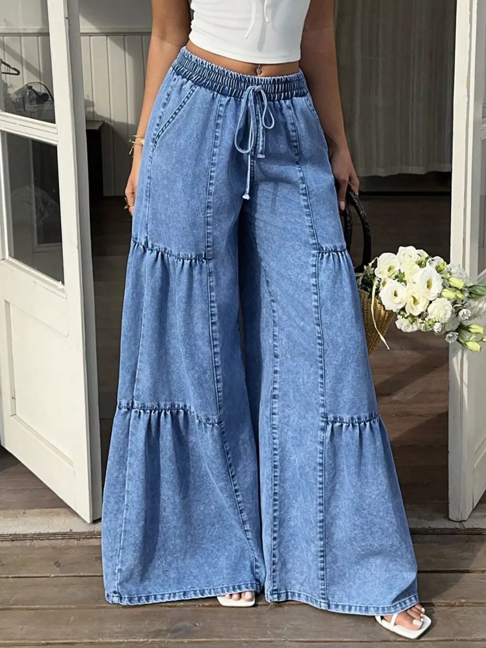 Wide Leg Tiered Jeans, image 5