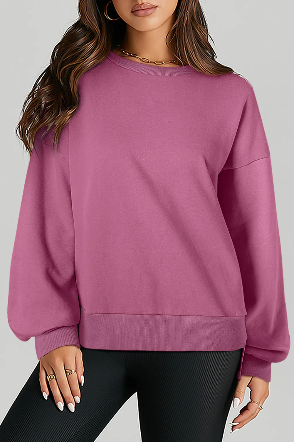 High-Low Round Neck Long Sleeve Sweatshirt, image 12