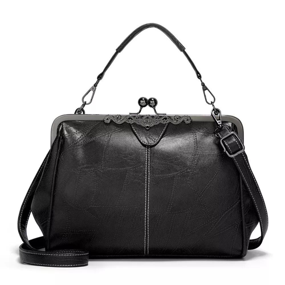 Vintage Kiss Lock Leather Handbag