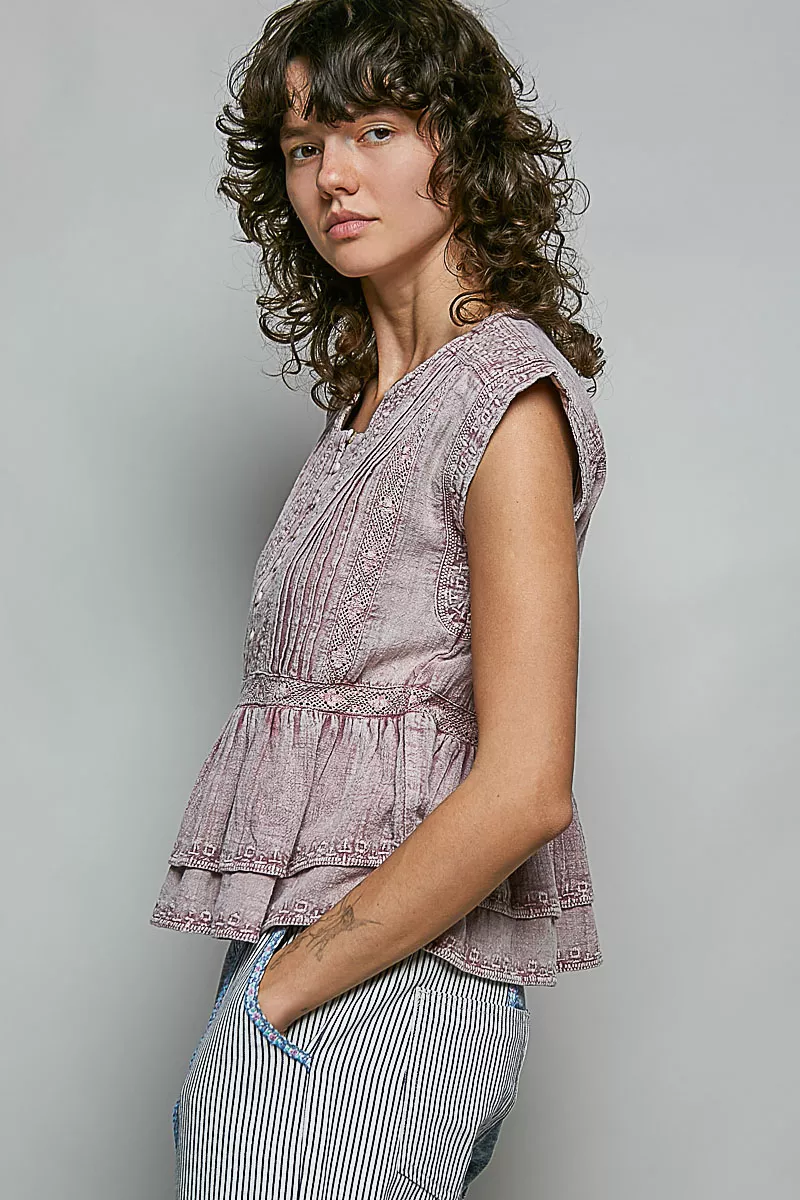 POL Eyelet Embroidery Pintuck Sleeveless Blouse, image 4