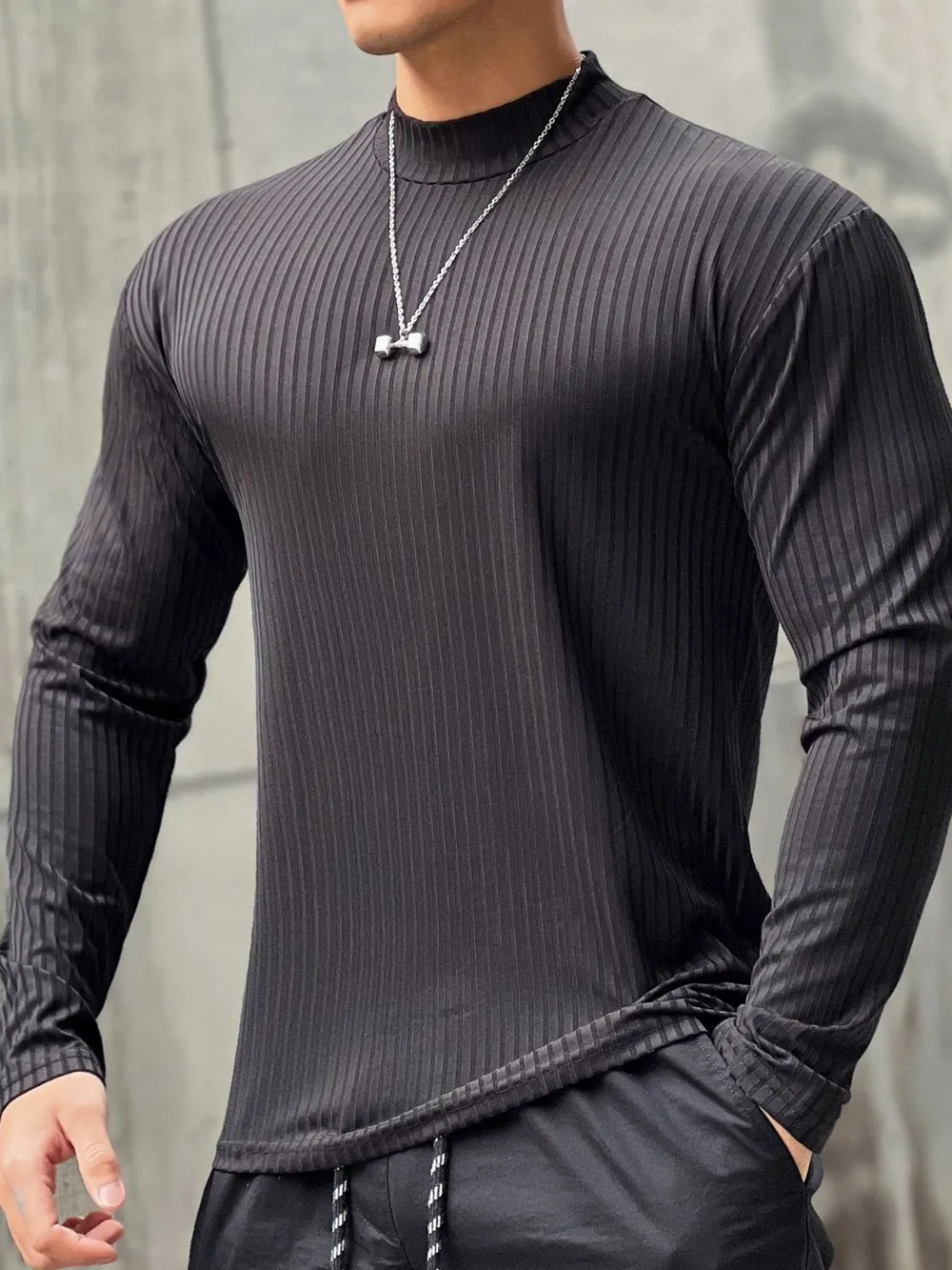 Men's Mock Neck Long Sleeve T-Shirt, image 2