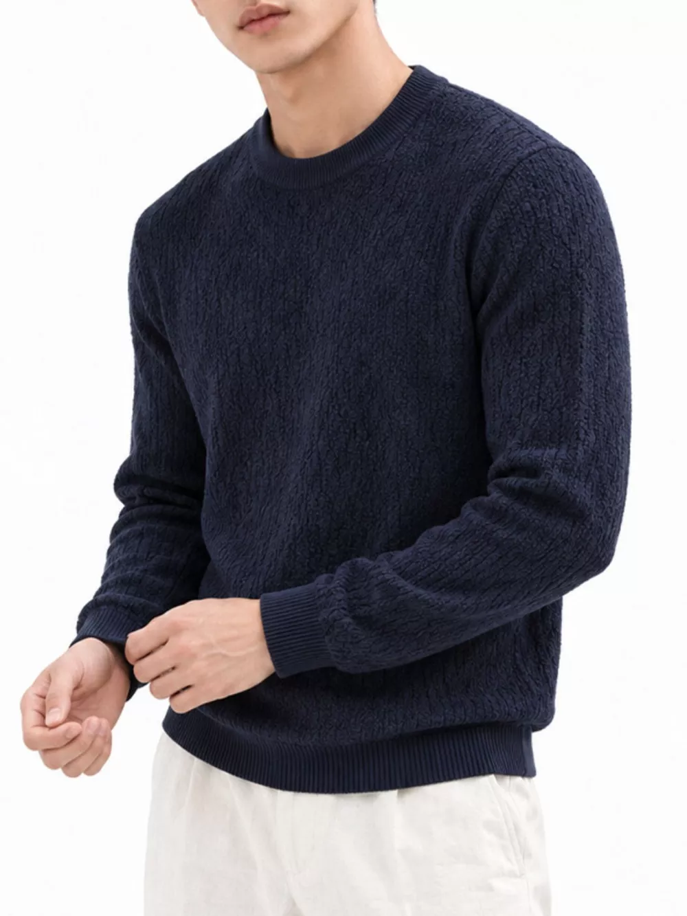 Men's Plus Size Textured Crew Neck Sweater, image 7