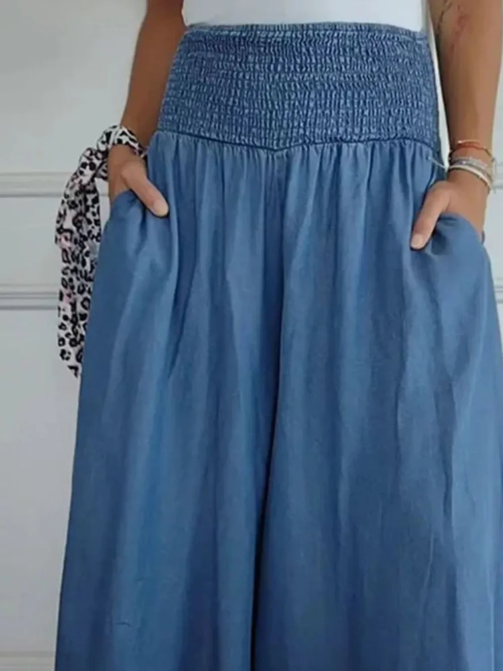 Full Size Smocked Wide Leg Pants with Pockets, image 4