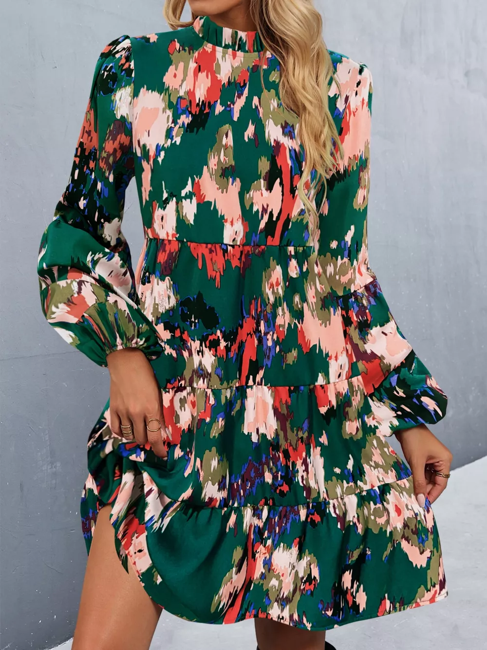 Printed Balloon Sleeve Mini Dress, image 6